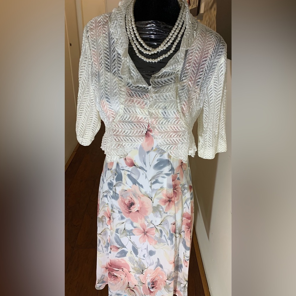 Floral Pink and Cream Dress with Lace Overlay